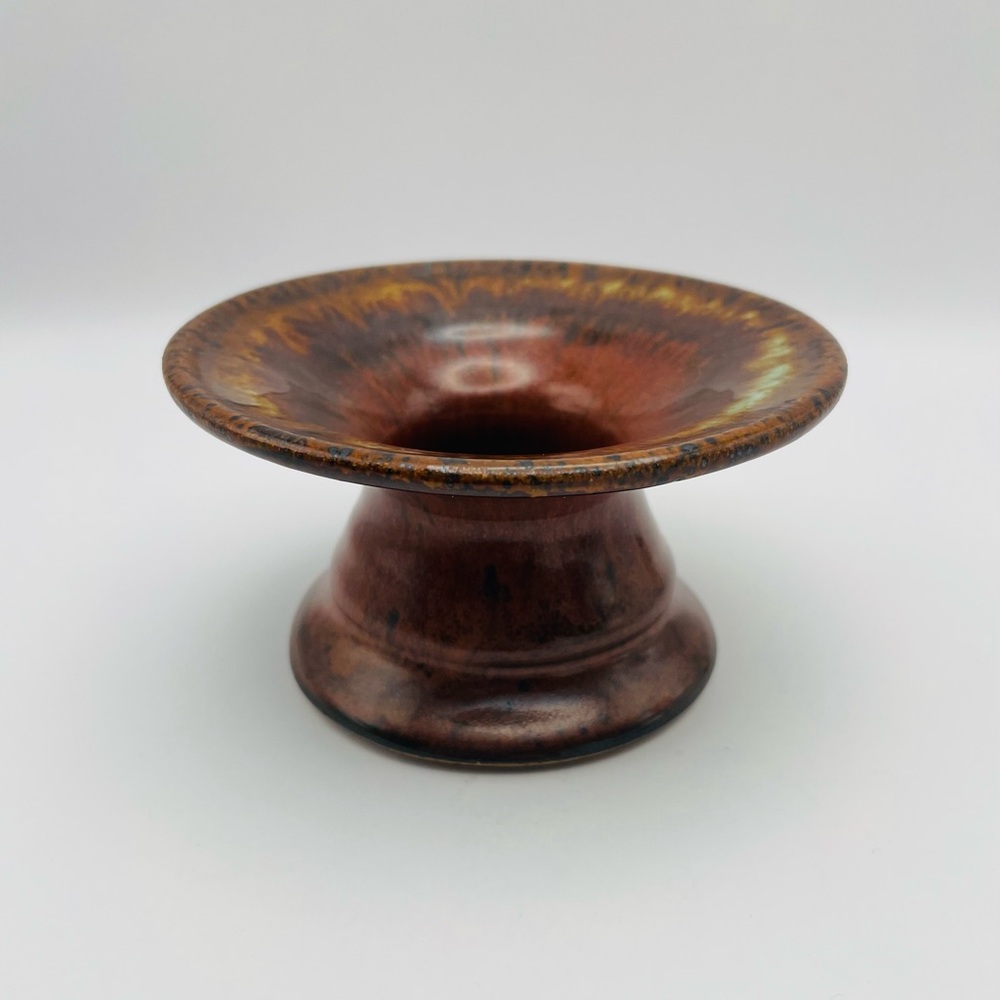 Handmade Glazed Pottery Ikebana Vase, Brown, Rust, Mint Green, Signed Garnett
